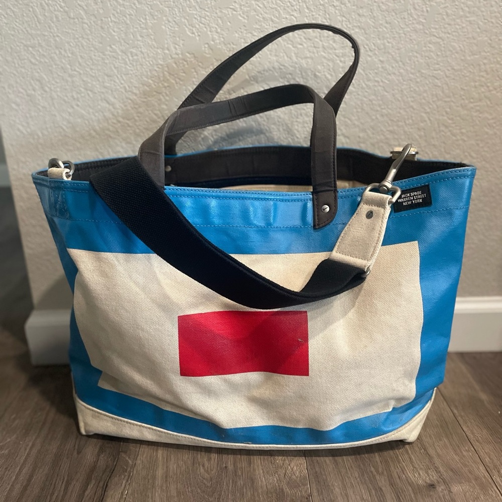Jack Spade Blue White Red Canvas Messenger Tote